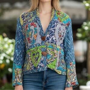 Vintage Y2K 90s Sandy Starkman Cottagecore Quilt Patchwork Jacket Blazer SZ M